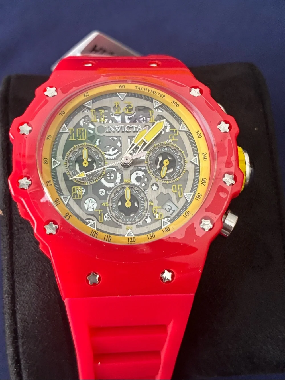 Invicta Red Silicone Watch with Yellow Accents